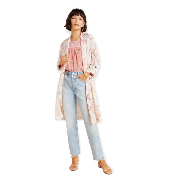 🌟NEW Cupcakes And Cashmere Beige Neptune Snakeprint Satin Trench Coat Size XS - Picture 3 of 12